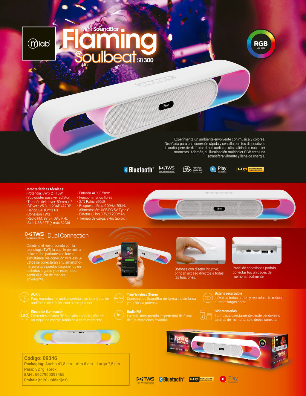 9346 – Mlab Soundbar Flaming Soulbeat TWS SB-300