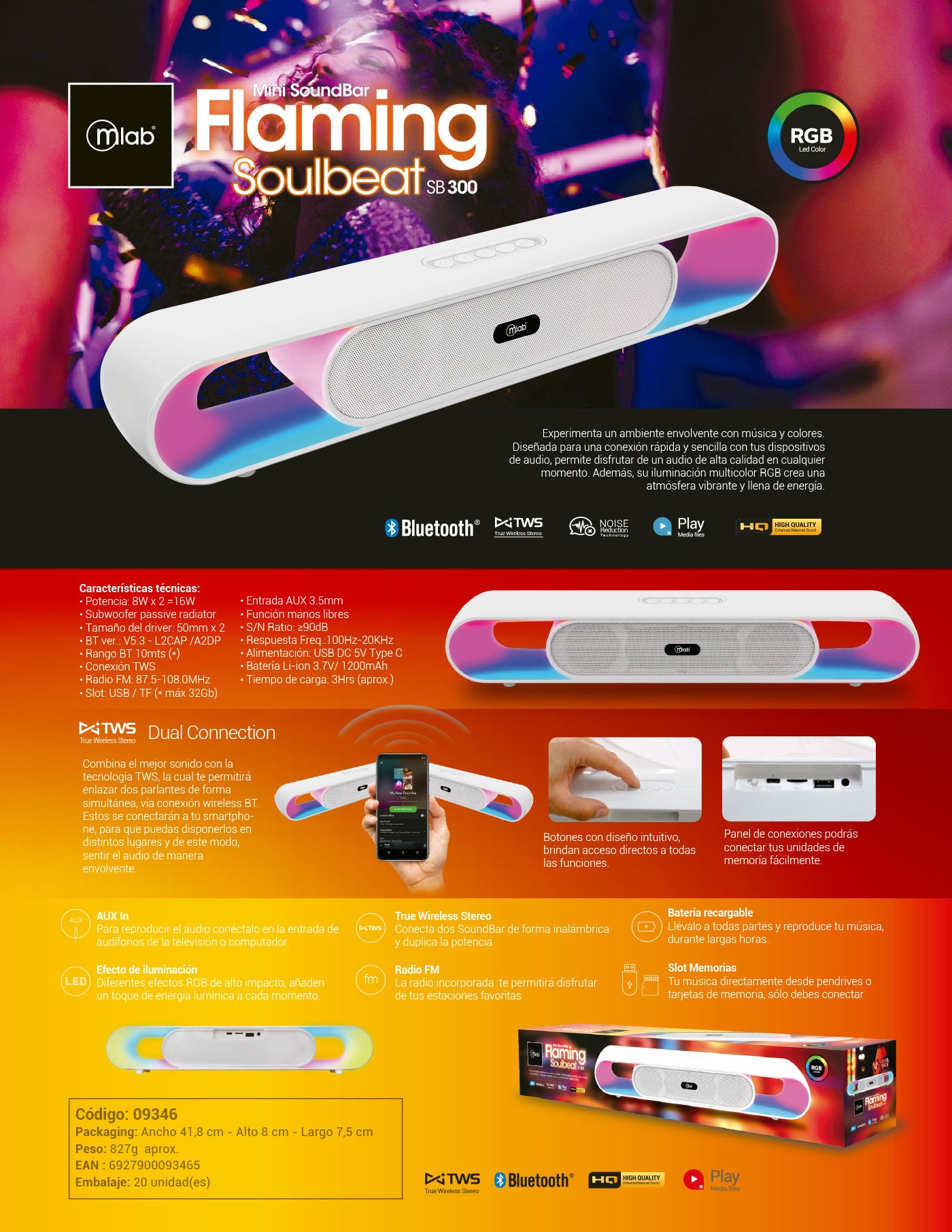 9346 – Mlab Soundbar Flaming Soulbeat TWS SB-300