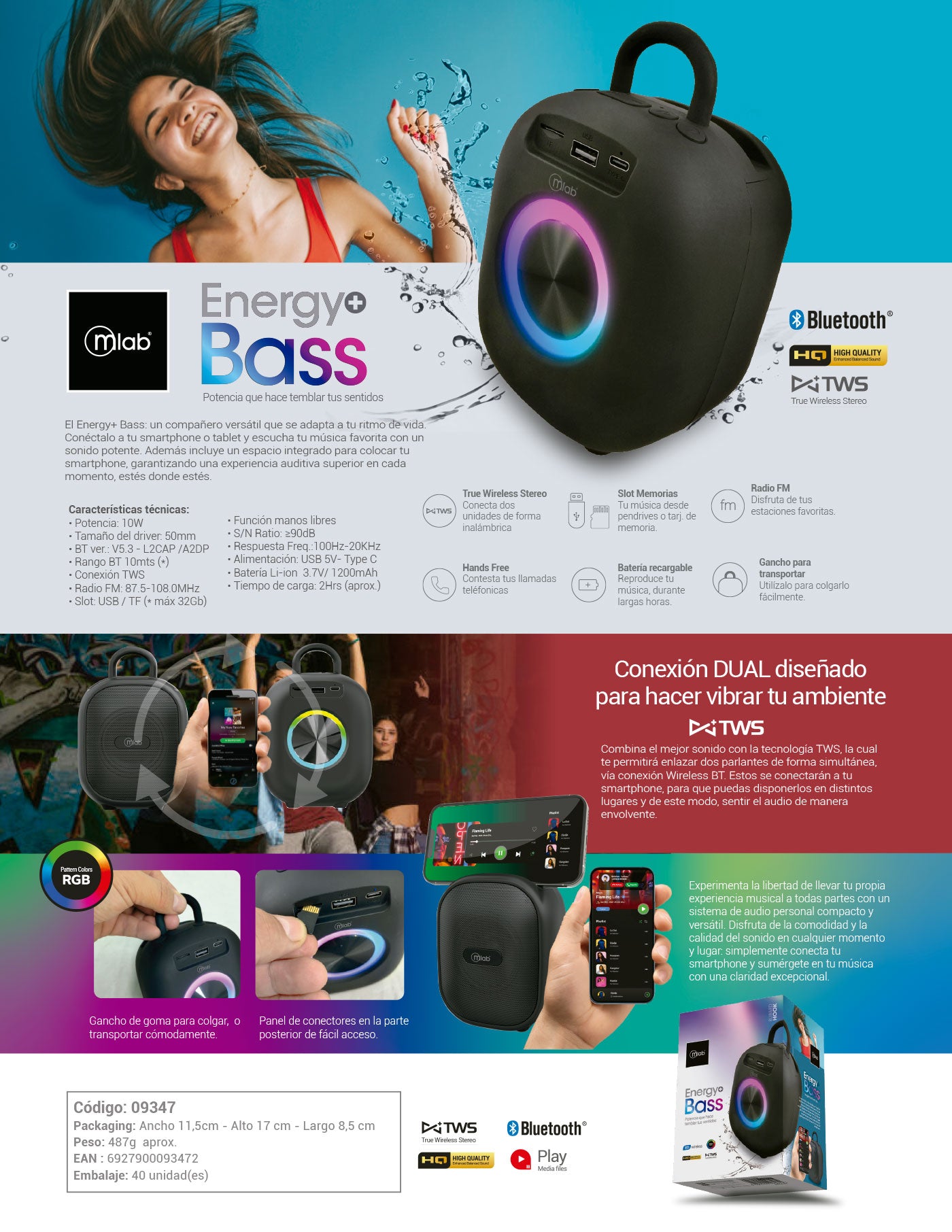 9347 – Mlab Parlante TWS Energy+ BASS