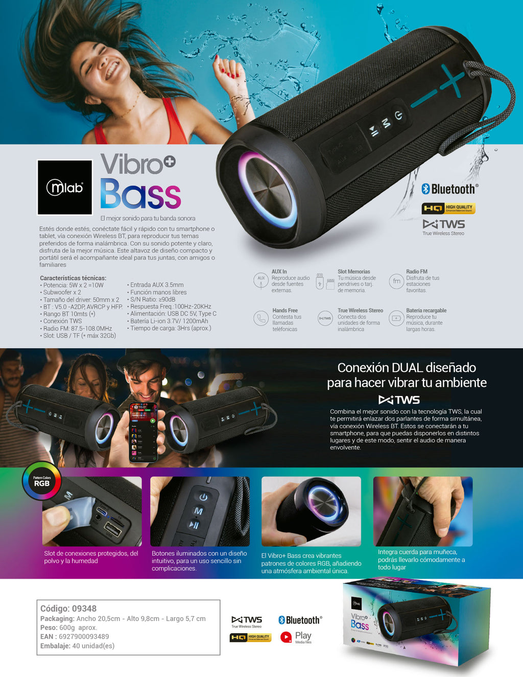 9348 – Mlab Parlante TWS Vibro+ BASS