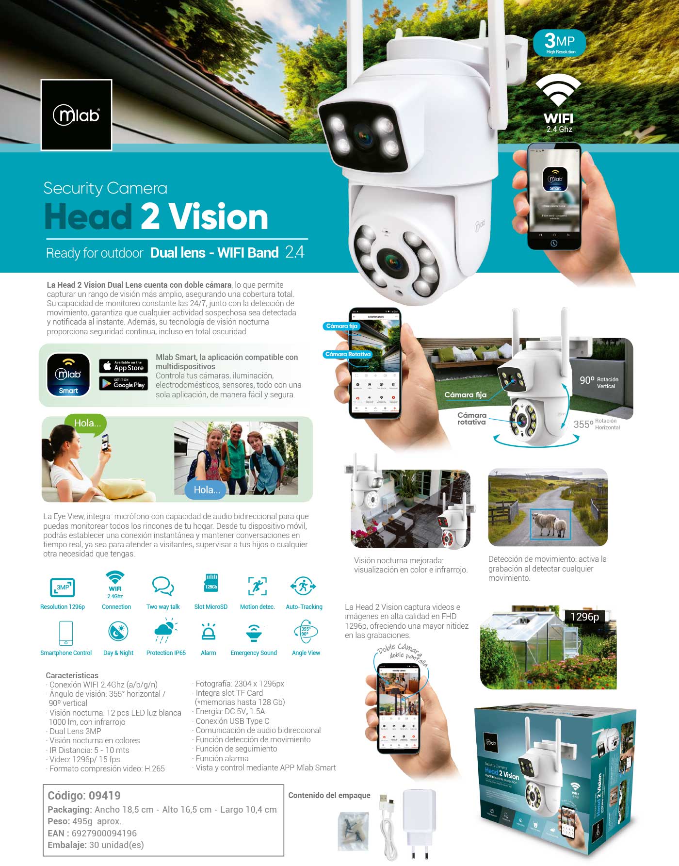 9419 – Cámara IP Head 2 Vision Dualens Doble Lente 1080P WIFI PTZ Outdoor IP65