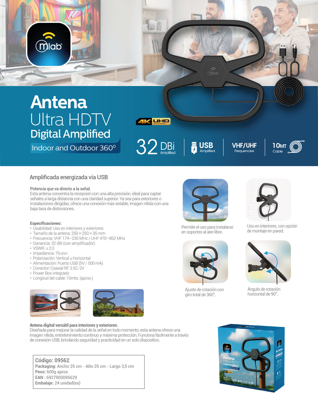 9562 – Antena Ultra HDTV Digital Amplified