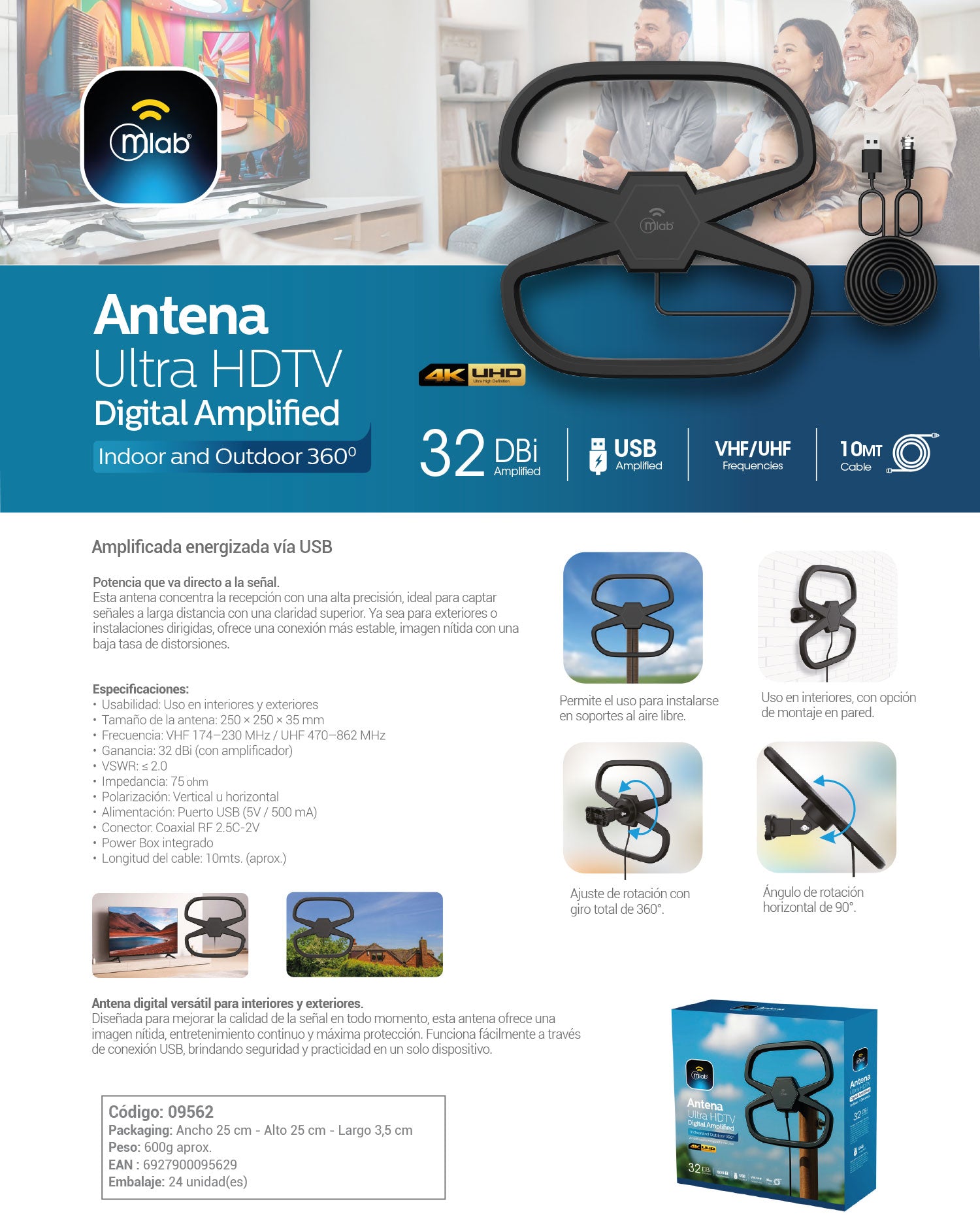 9562 – Antena Ultra HDTV Digital Amplified