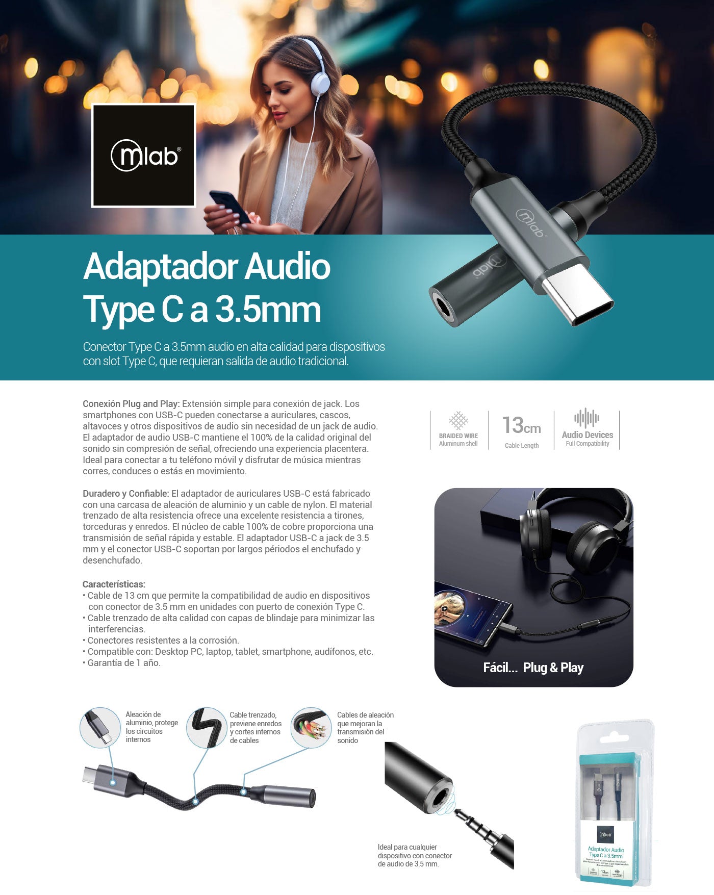 9351- Adaptador TYPE C a Jack Audio 3.5mm