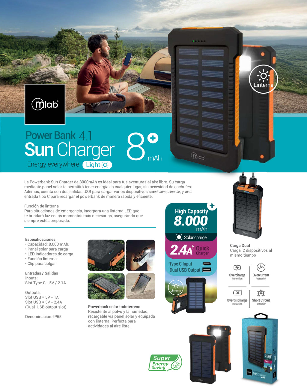 9408 – Power Bank 4.1 Sun Charger 8.000 mAh