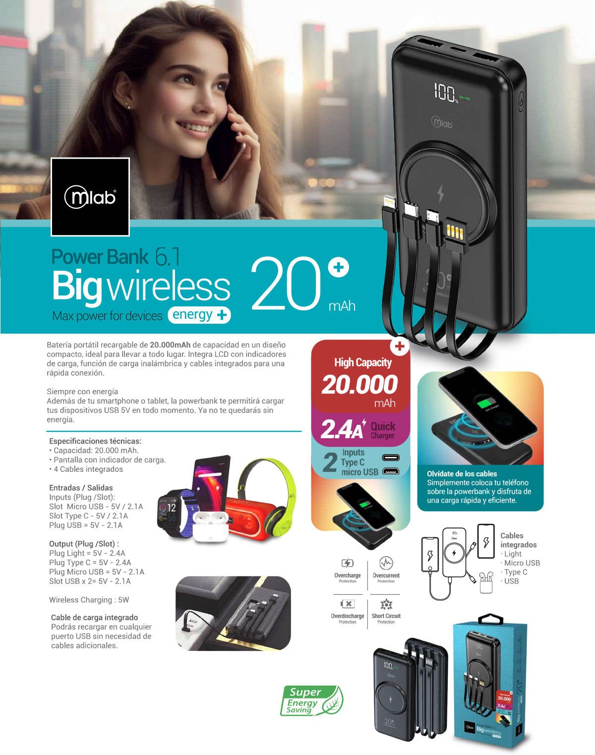 9411 – Power bank 6.1 Big Wireless 20.000 mAh