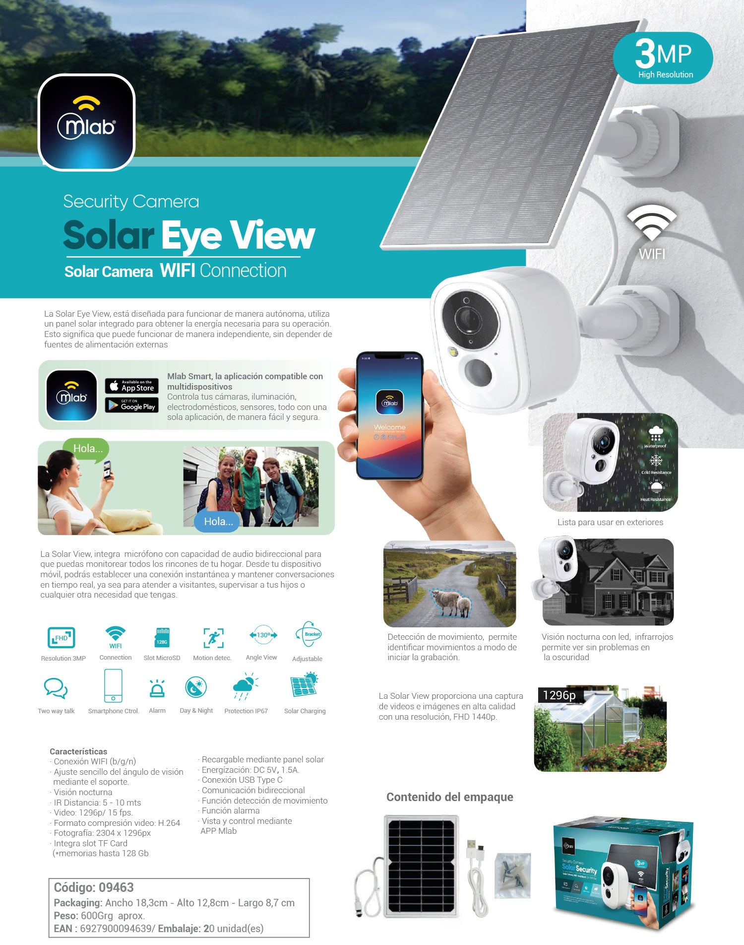 9463 – Security Camera Solar Eye View Solar Camera WIFI Connection